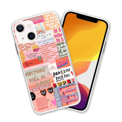 Design for iPhone 14 Positive Motivational Christian Pink Aesthetic Collage iPhone Case Protection Shockproof TPU Clear Case Cover for Men & Women Cases